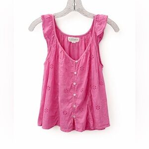 Velvet Graham Spencer Coco Pink Cotton Eyelet Tank Top XS Button Front